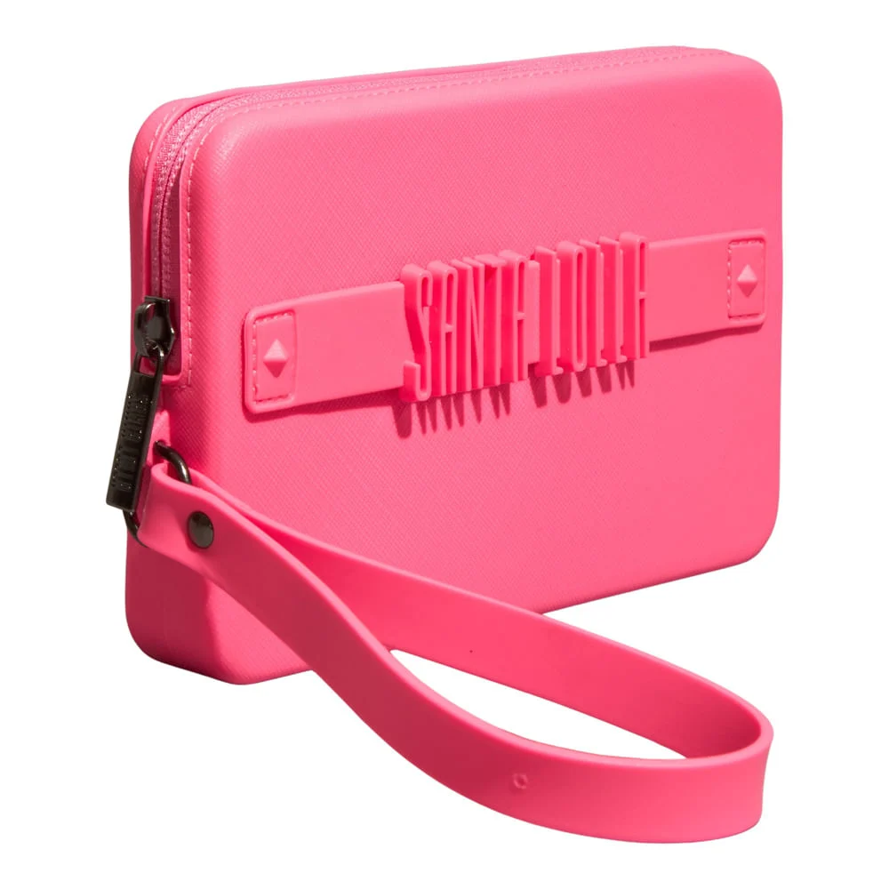 Clutch Borracha Rosa Neon Alça De Mão - vista 2 de 4