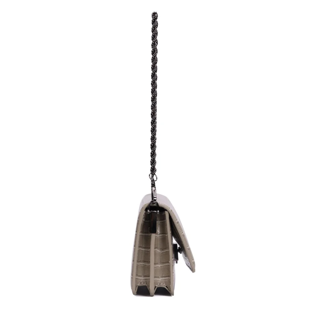 Bolsa Pequena Retangular Material Croco Cinza Alça Dupla - vista 3 de 6
