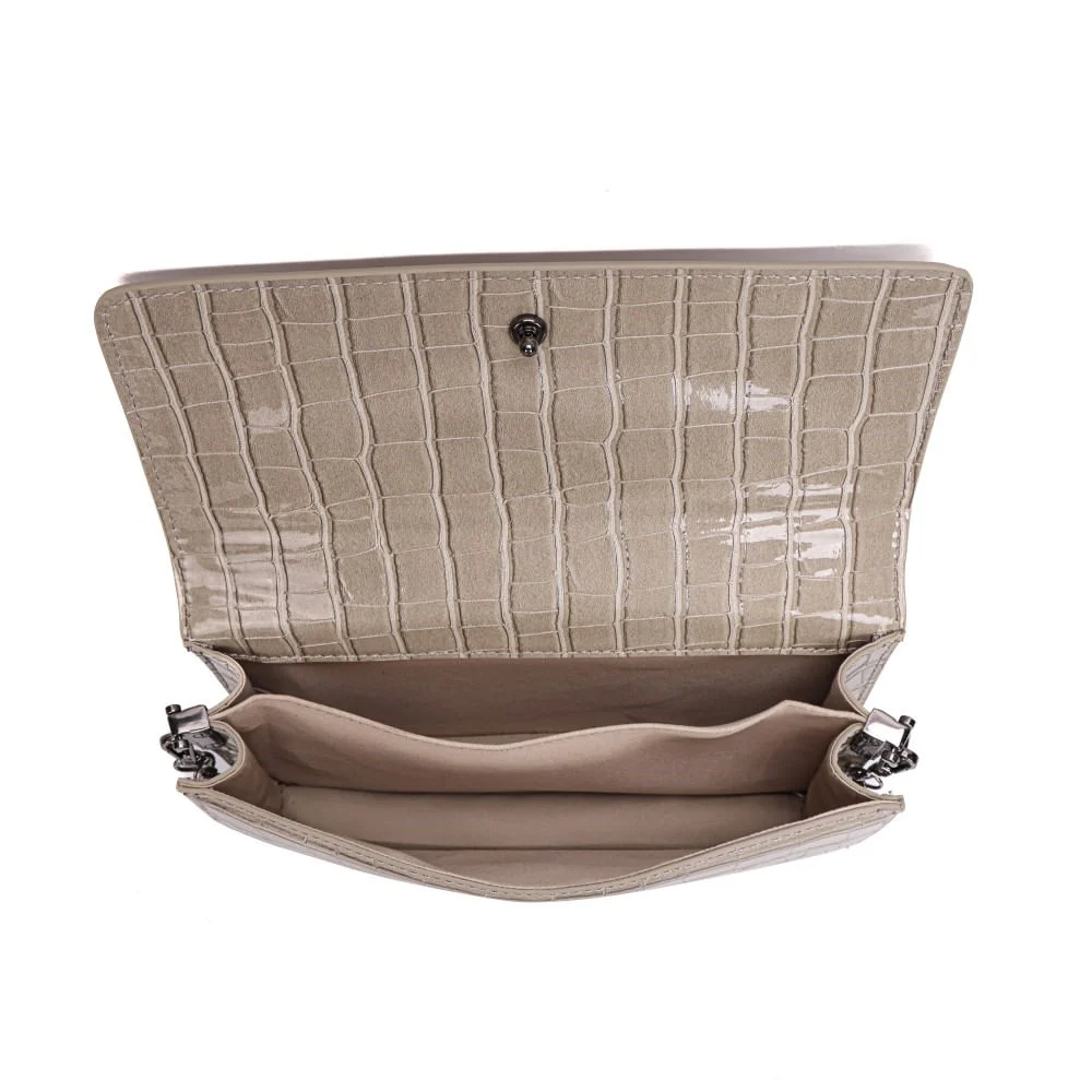 Bolsa Pequena Retangular Material Croco Cinza Alça Dupla - vista 5 de 6