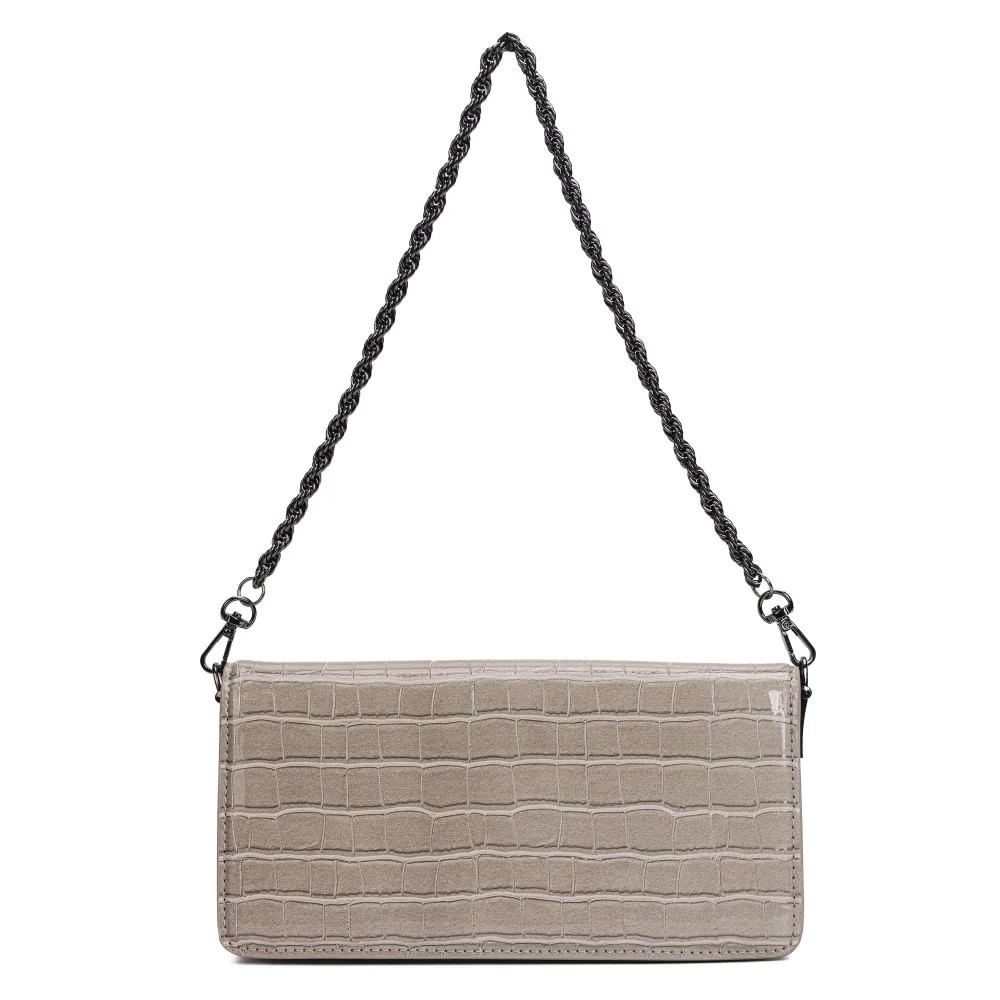 Bolsa Pequena Retangular Material Croco Cinza Alça Dupla - vista 6 de 6