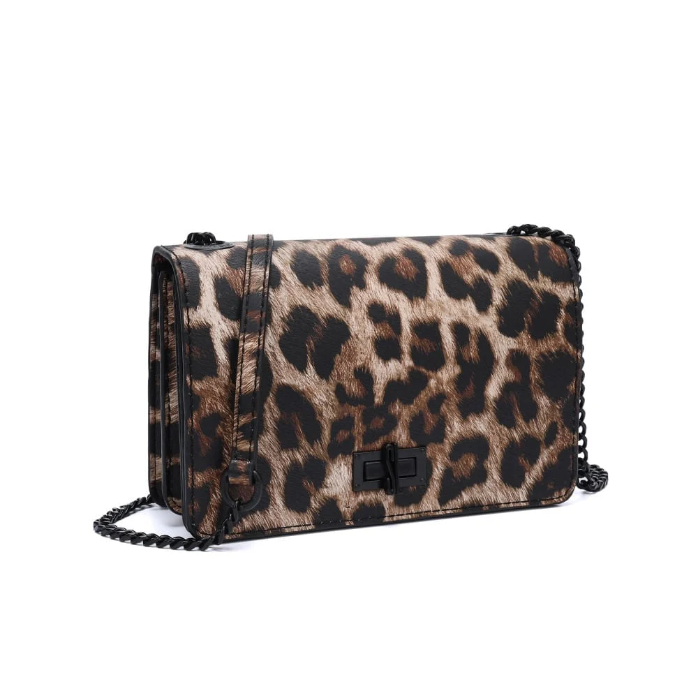 Bolsa Pequena Estampa Animal Print Onça Alça Transversal Corrente - vista 3 de 6