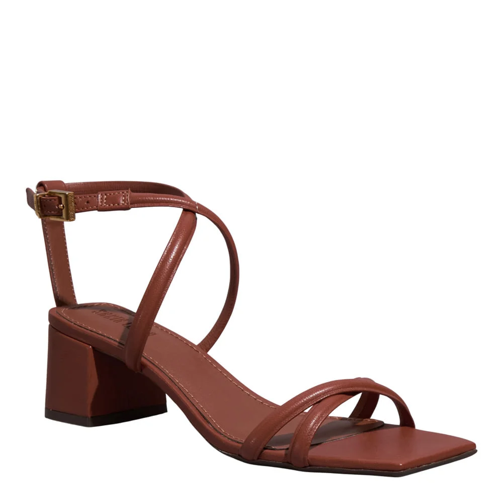 Sandália Couro Pelica Soft Salto Grosso Marrom Chocolate - vista 2 de 3