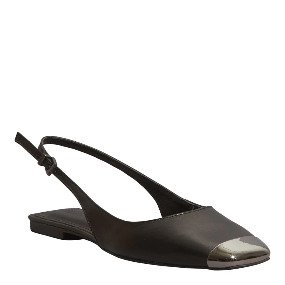 Sapatilha Slingback Couro Nobre Soft Preto Bico Metal - vista 2 de 4
