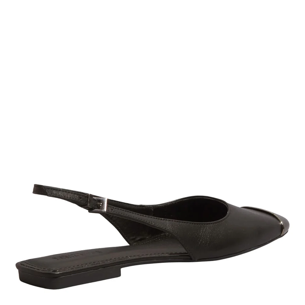 Sapatilha Slingback Couro Nobre Soft Preto Bico Metal - vista 4 de 4