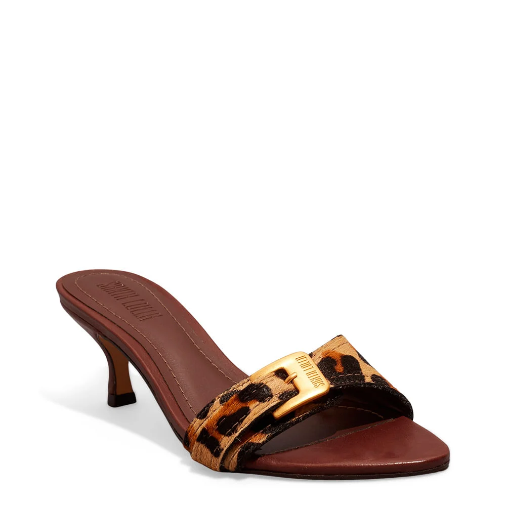 Mule Couro Pelo Estampa Animal Print Onça Salto Baixo Fino - vista 2 de 5