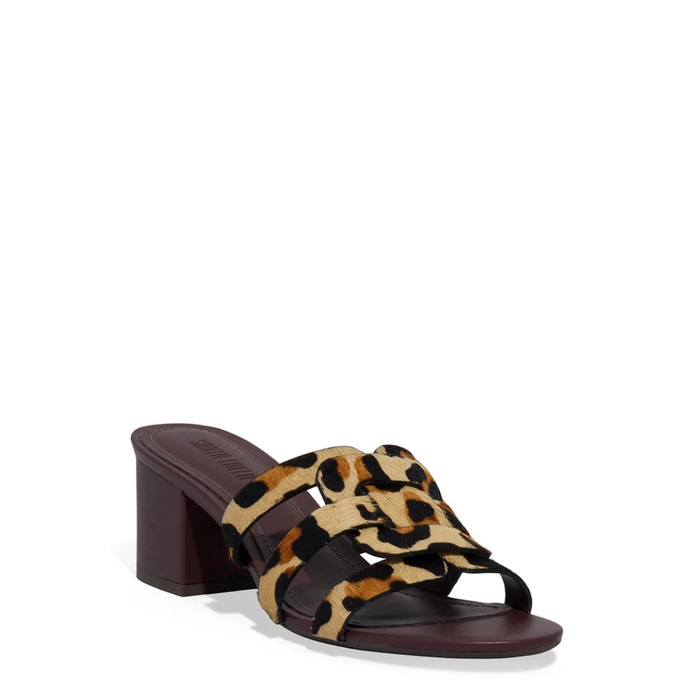 Mule Couro Nobre Salto Bloco Estampa Animal Print Onça - vista 2 de 3