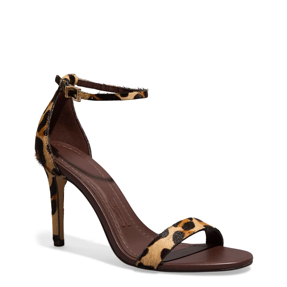 Sandália Couro Estampa Animal Print Onça Salto Alto Fino - vista 2 de 3