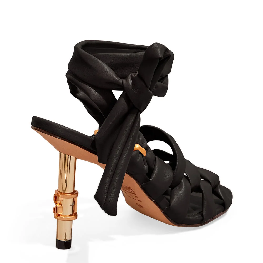 Sandália Amarração Napa Soft Preto Salto Fino - vista 4 de 5