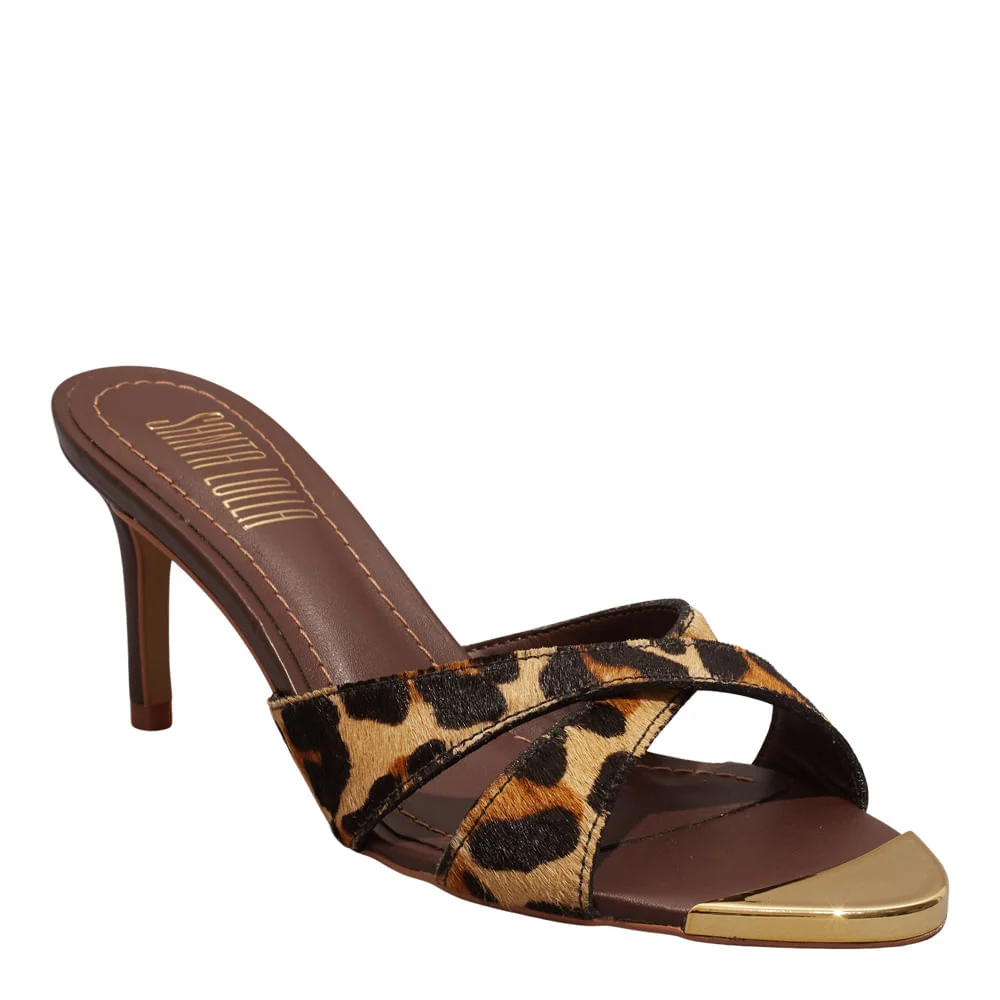 Mule Salto Médio Couro Animal Print Bico Metalizado - vista 2 de 4