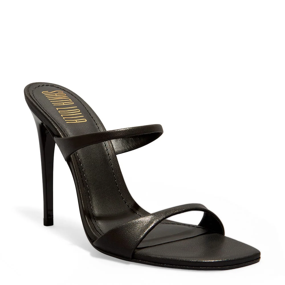 Mule Couro Pelica Preto Salto Alto Fino - vista 2 de 3