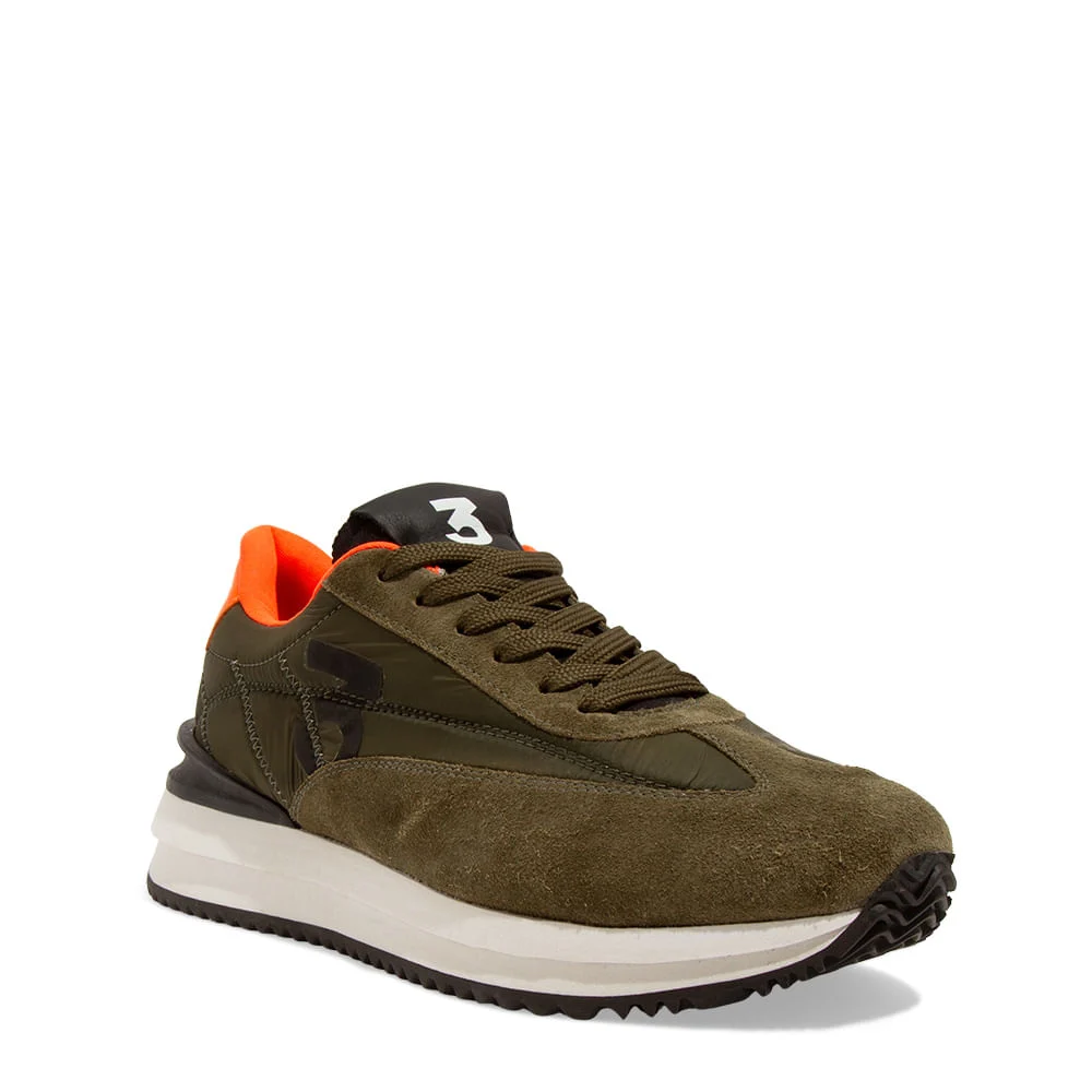 Tênis Jogger Masculino Couro Camurça Verde Oliva - vista 2 de 4