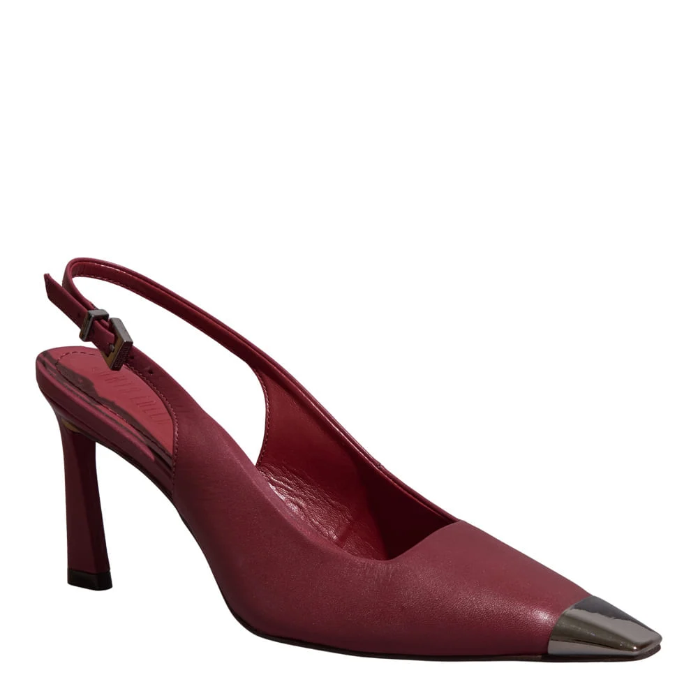 Scarpin Couro Confort Vermelho Ruby Bico Metalizado - vista 4 de 6