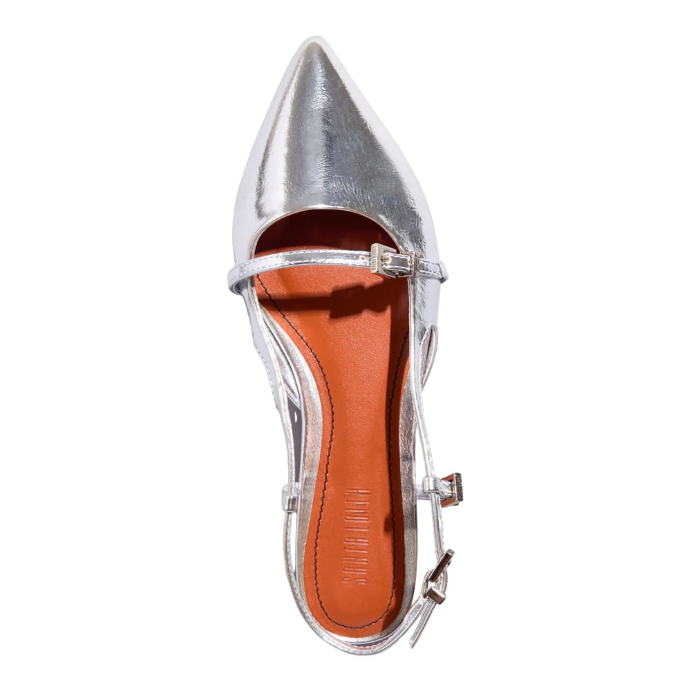 Sapatilha Slingback Metalizada Prata Bico Fino - vista 4 de 4