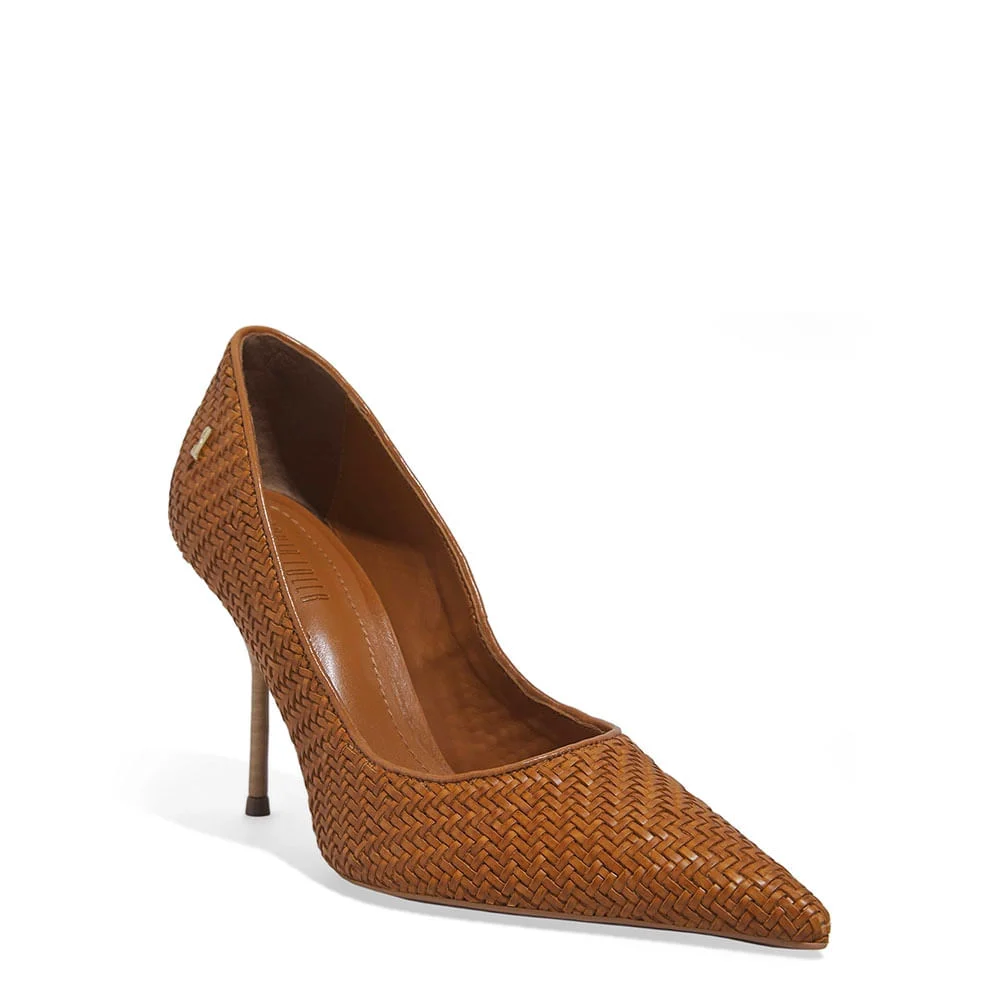 Scarpin Tressê Bico Fino Caramelo Salto Agulha - vista 2 de 4