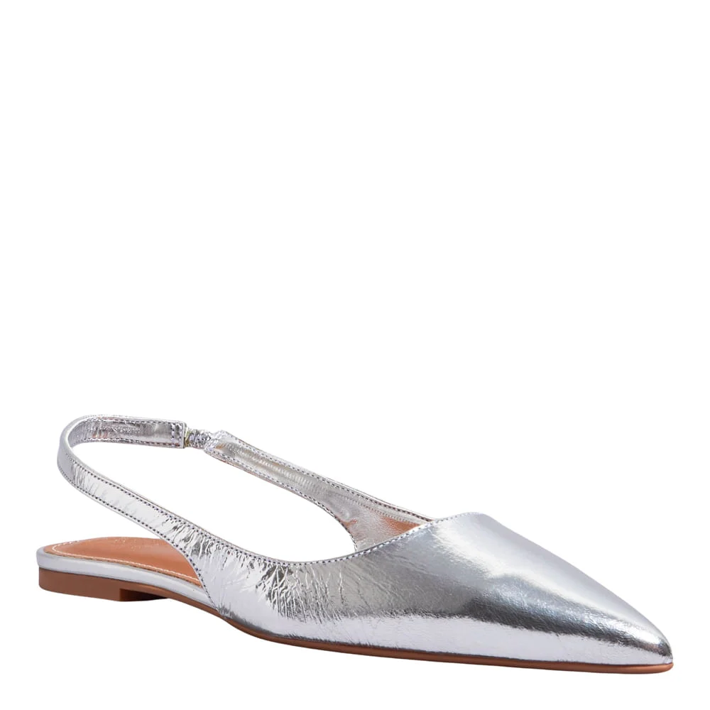 Sapatilha Slingback Couro Metalizado Prata Bico Fino - vista 2 de 4