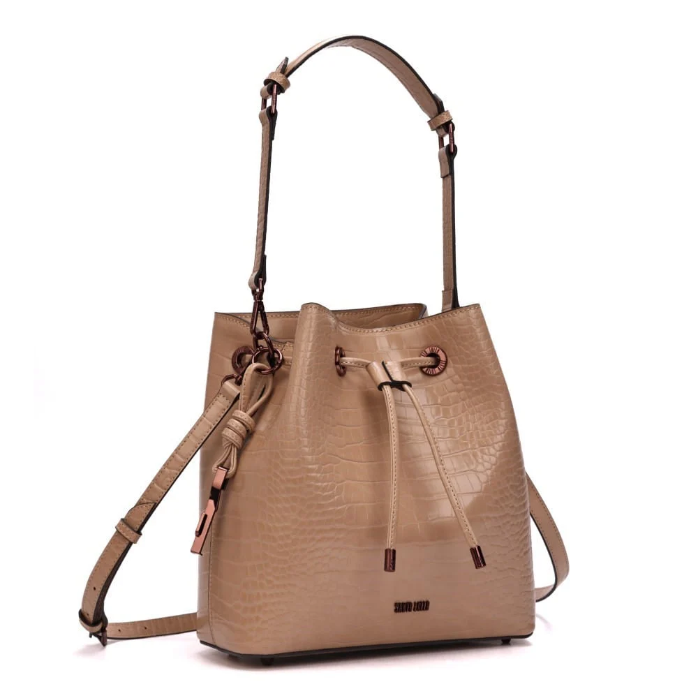 Bolsa Bucket Croco Bege Alça Dupla - vista 2 de 7