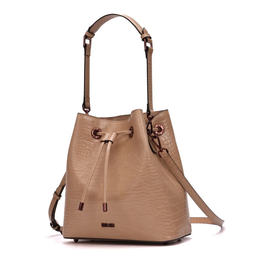 Bolsa Bucket Croco Bege Alça Dupla - vista 3 de 7