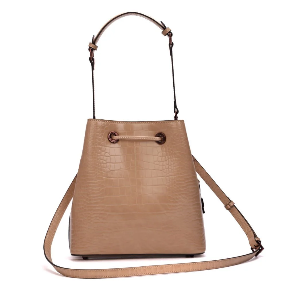 Bolsa Bucket Croco Bege Alça Dupla - vista 5 de 7