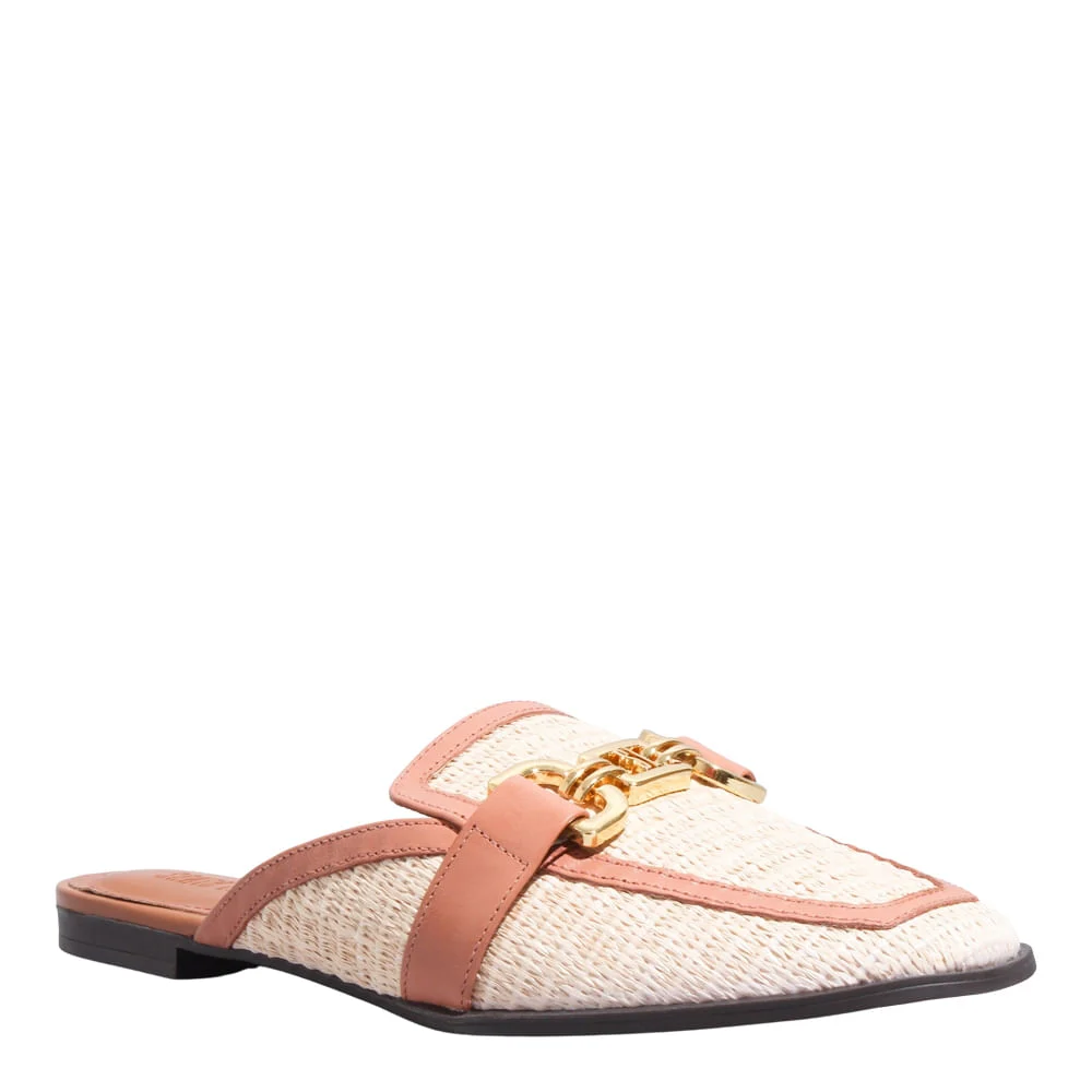 Mocassim Mule Palha Bege Bico Quadrado - vista 2 de 5