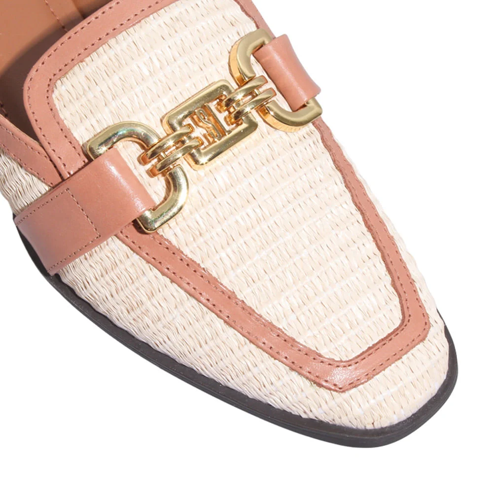 Mocassim Mule Palha Bege Bico Quadrado - vista 5 de 5