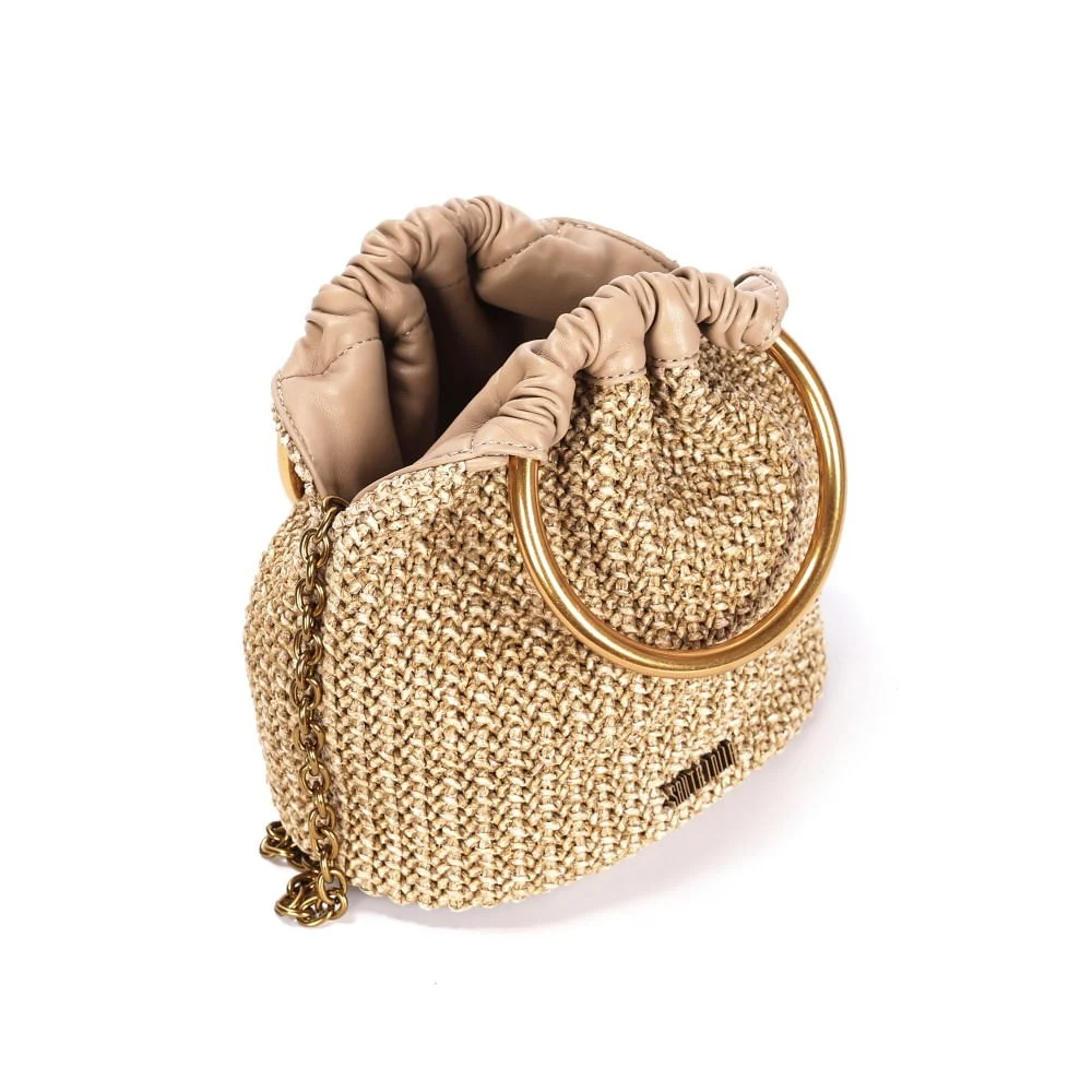 Bolsa Bucket Pequena Palha Bege Alça Metal - vista 2 de 2