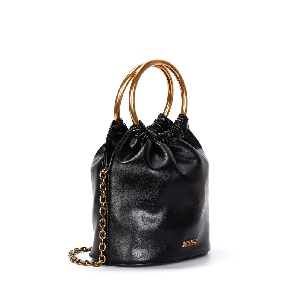 Bolsa Bucket Rustico Preta Alça Dupla - vista 2 de 3