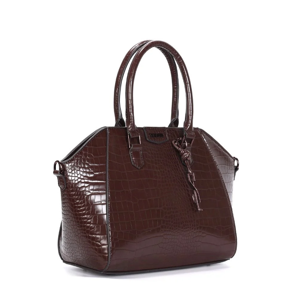 Bolsa Croco Marrom Dark Alça Dupla - vista 2 de 3