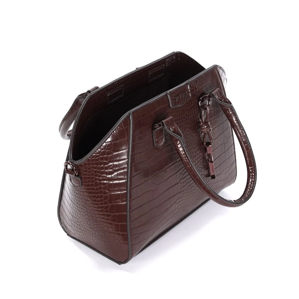 Bolsa Croco Marrom Dark Alça Dupla - vista 3 de 3