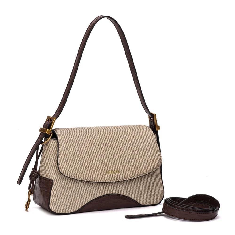 Bolsa Baguete Material Canvas Bege Alça Ombro - vista 2 de 7