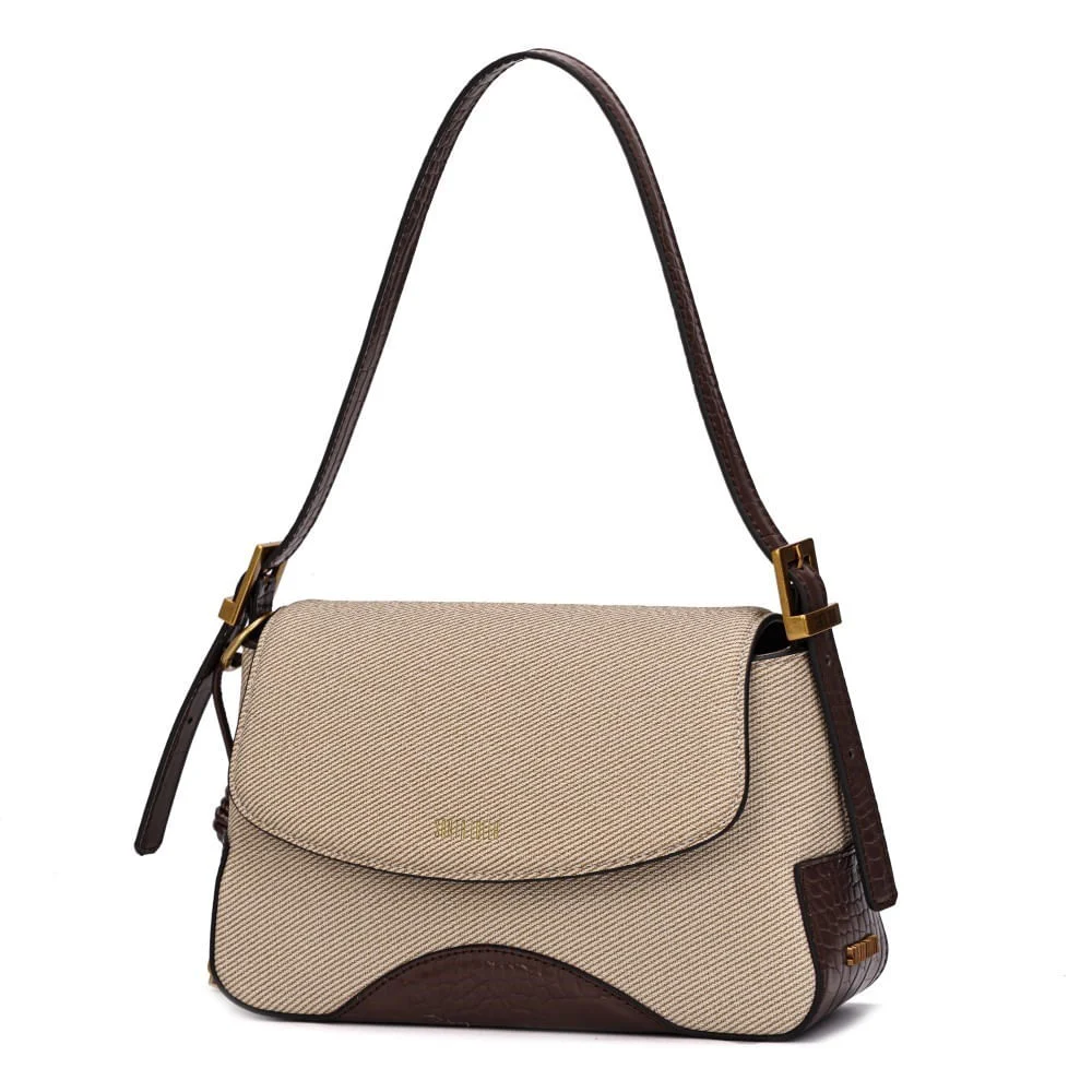 Bolsa Baguete Material Canvas Bege Alça Ombro - vista 3 de 7