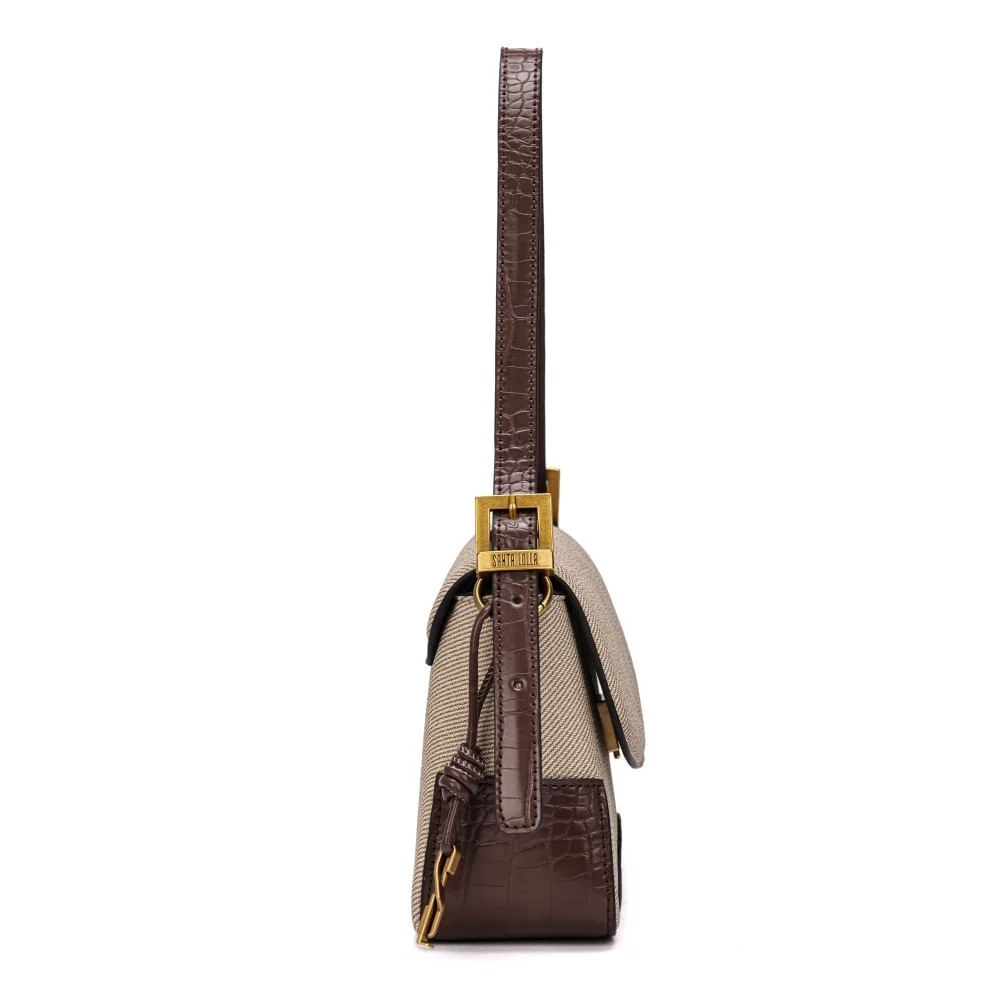 Bolsa Baguete Material Canvas Bege Alça Ombro - vista 4 de 7