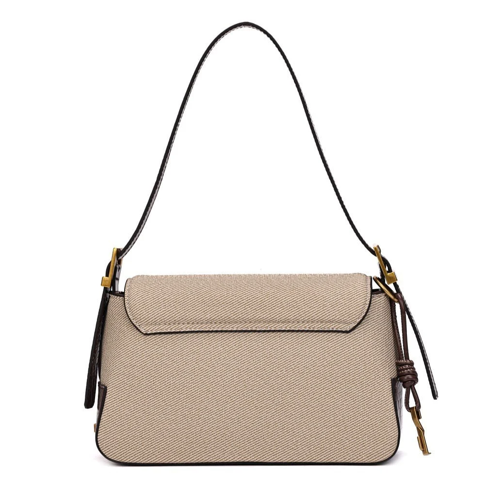 Bolsa Baguete Material Canvas Bege Alça Ombro - vista 5 de 7