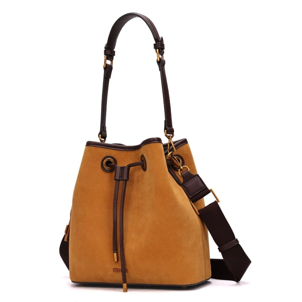 Bolsa Bucket Camurça Amarelo Mostarda Alça Dupla - vista 3 de 8