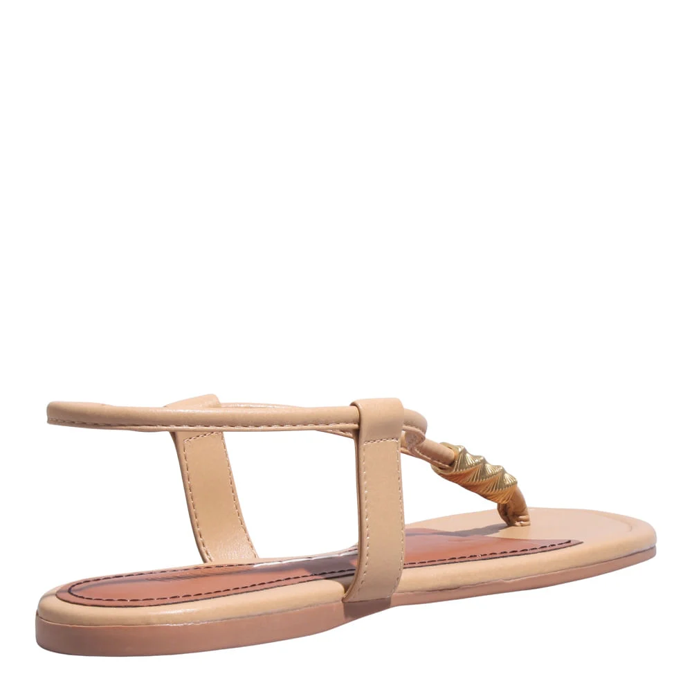 Rasteira Napa Soft Bege Bico Redondo - vista 3 de 5