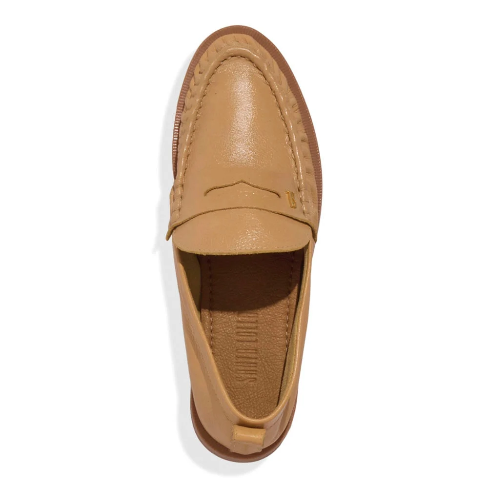 Mocassim Couro Confort Franzido Caramelo - vista 3 de 4