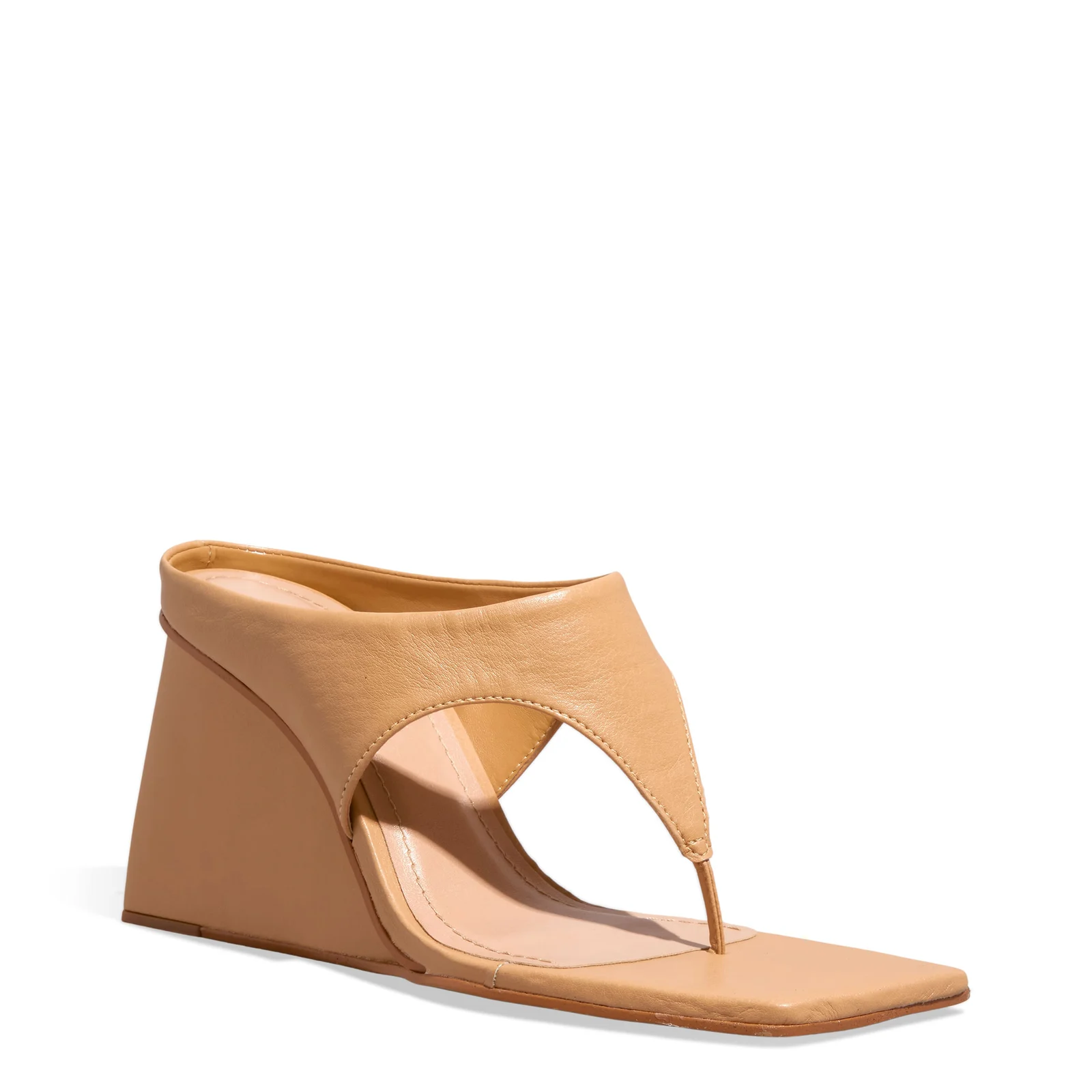 Mule Thong Anabela Napa Soft Bico Quadrado Bege - vista 2 de 3