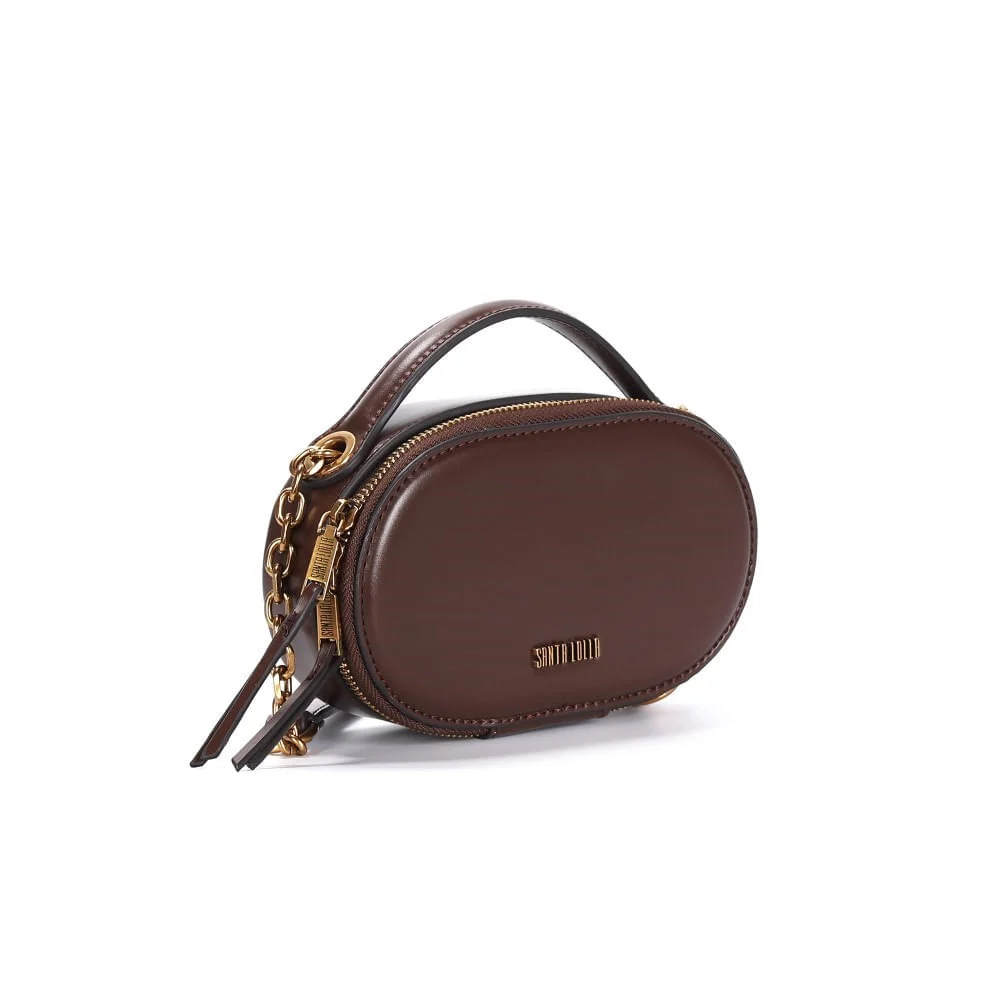 Bolsa Pequena Soft Liso Marrom Dark Alça Corrente - vista 2 de 3