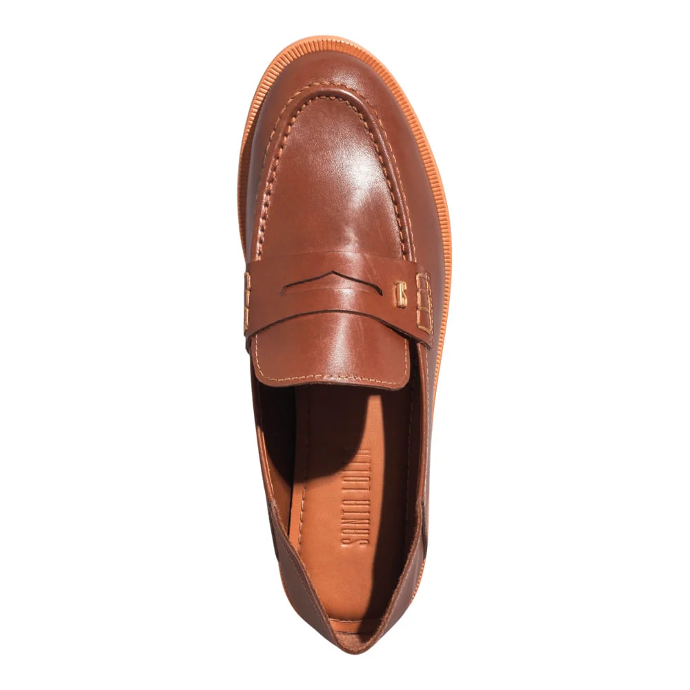 Mocassim Couro Confort Marrom Bico Redondo - vista 4 de 5