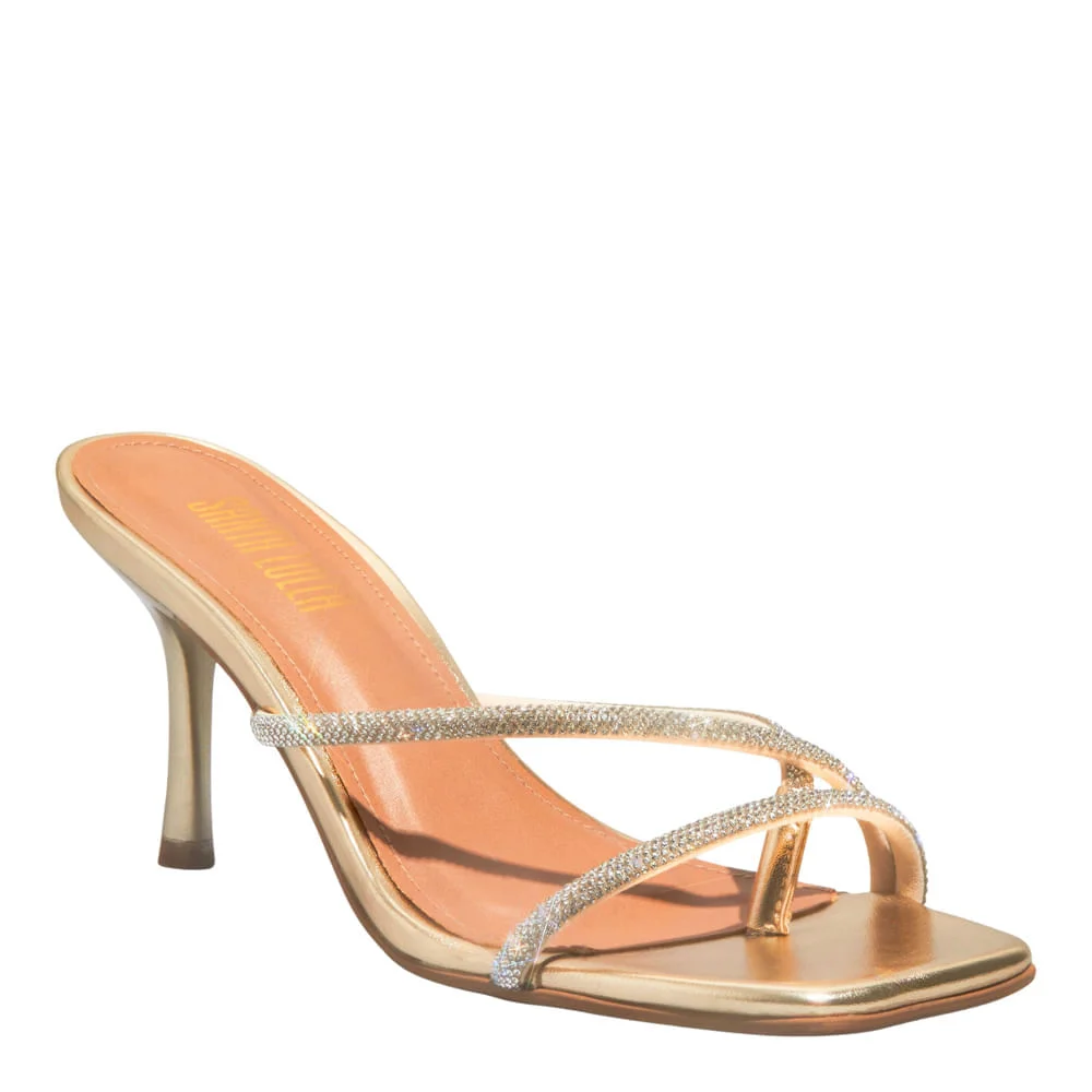 Mule Shiny Brilho Napa Metalizado Dourado Salto Fino - vista 2 de 3