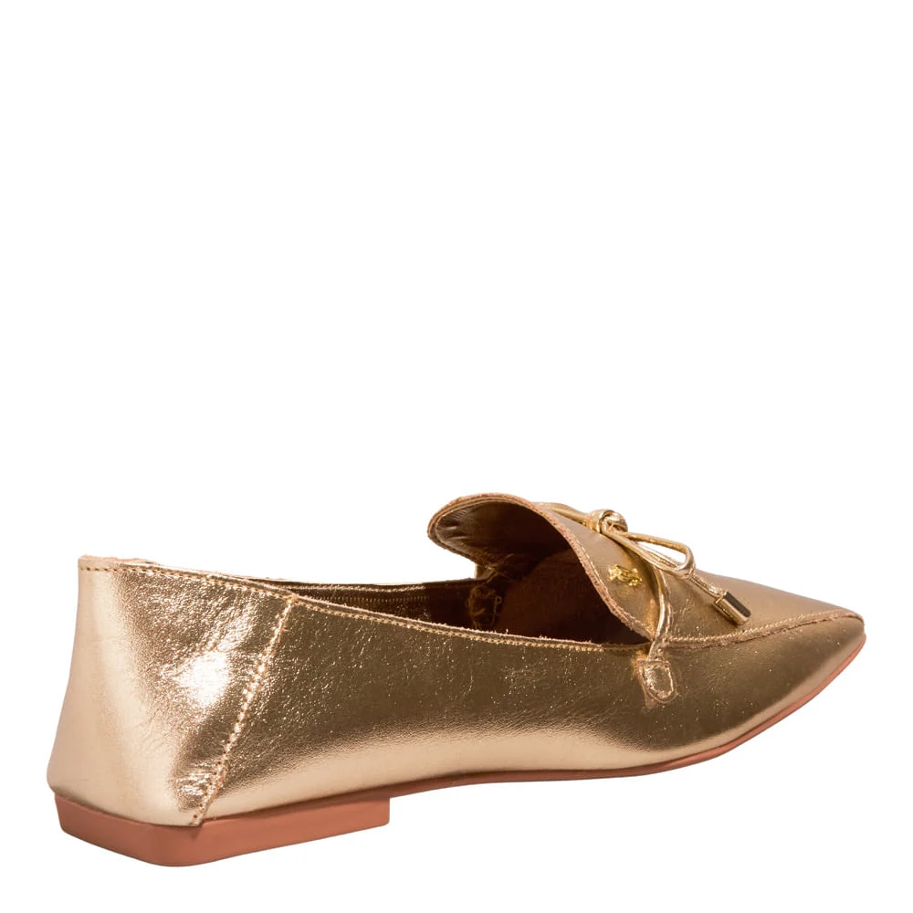 Mocassim Couro Metalizado Malibu Dourado Bico Quadrado - vista 3 de 4