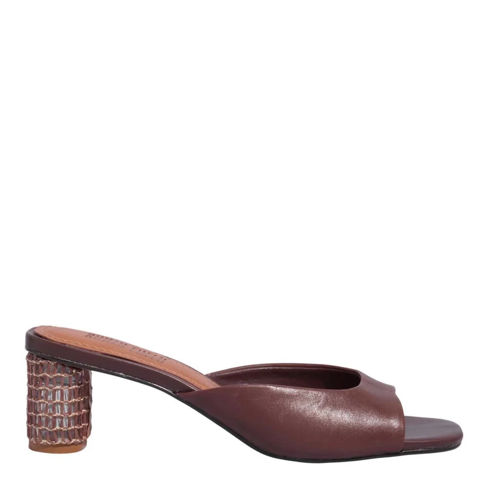Mule Couro Nobre Marrom Dark Salto Grosso - vista 2 de 5