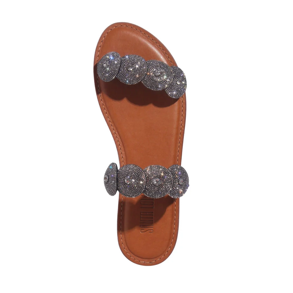 Rasteira Napa Soft Marrom Strass Brilho - vista 4 de 5