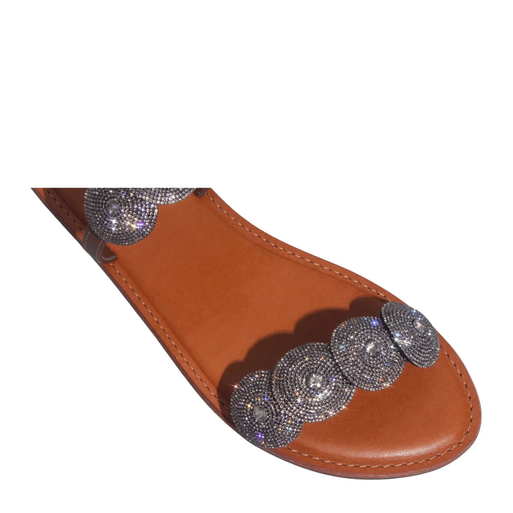 Rasteira Napa Soft Marrom Strass Brilho - vista 5 de 5