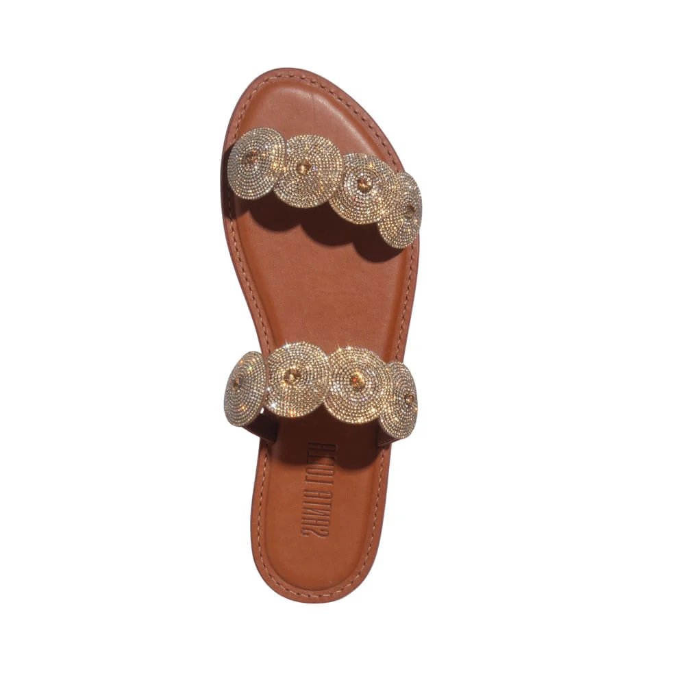 Rasteira Napa Soft Caramelo Strass Brilho - vista 4 de 5