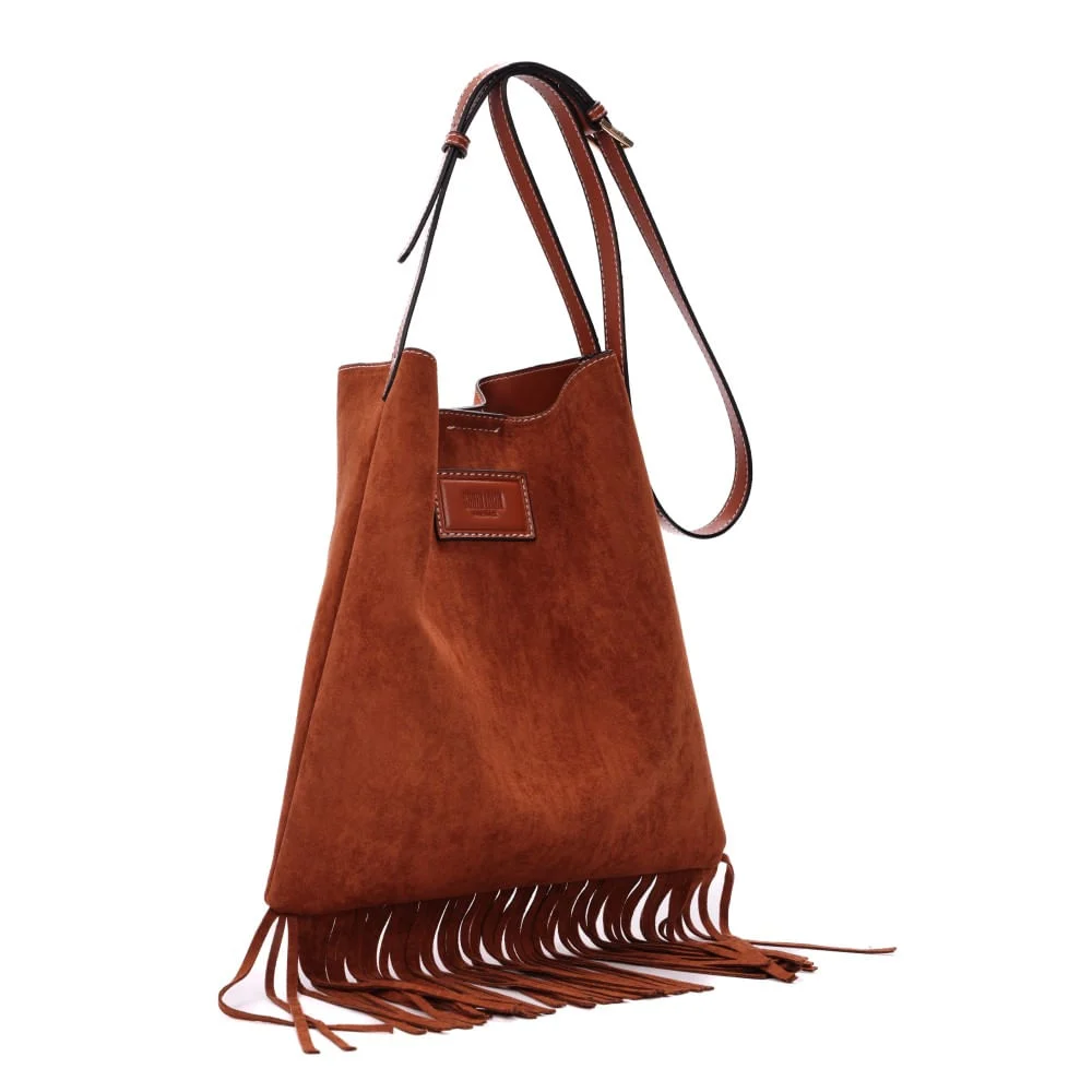 Bolsa Franja Camurça Marrom Transversal - vista 2 de 8