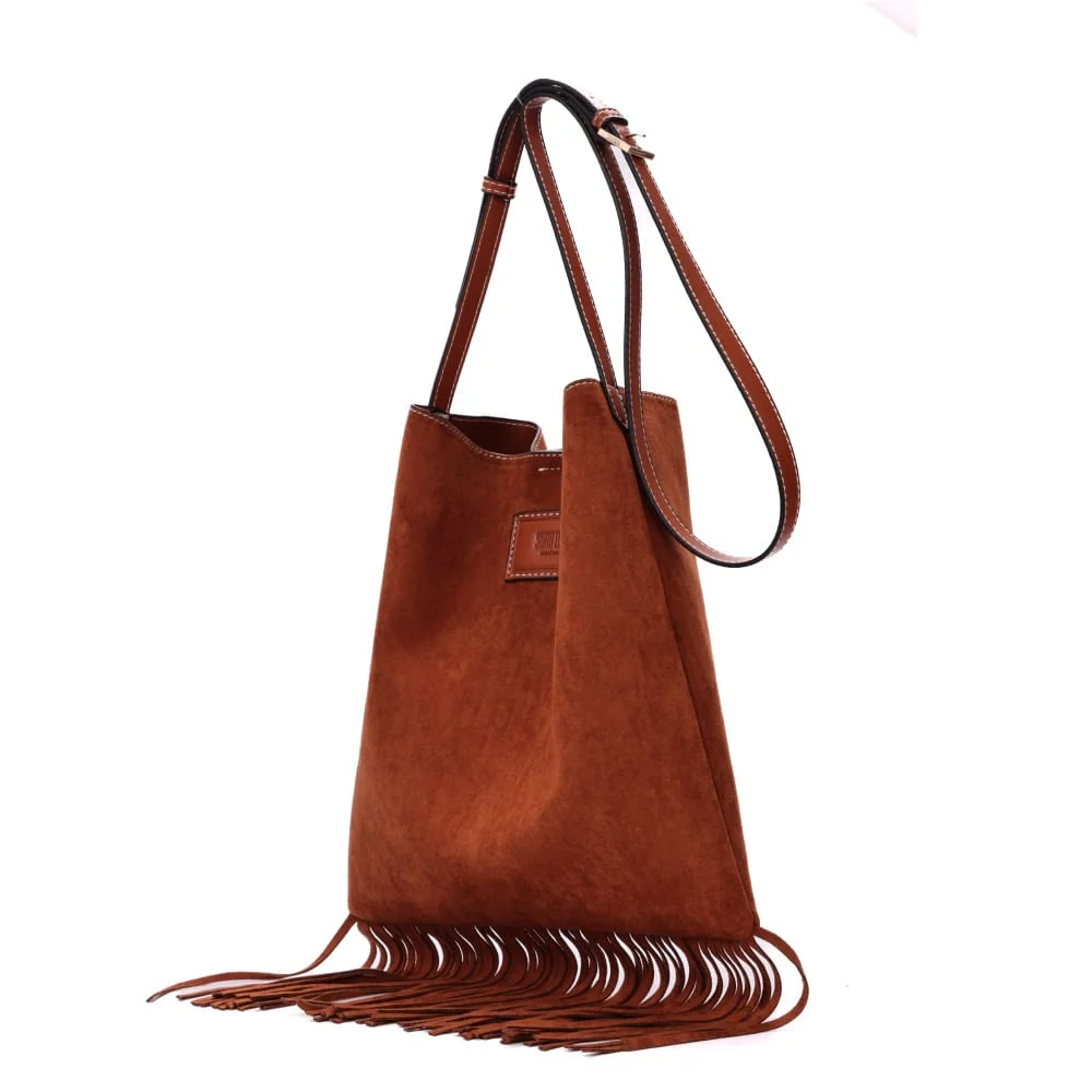 Bolsa Franja Camurça Marrom Transversal - vista 4 de 8