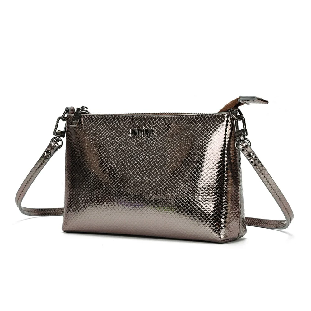 Clutch Metalizada Cinza Grafite Alça Transversal - vista 3 de 7