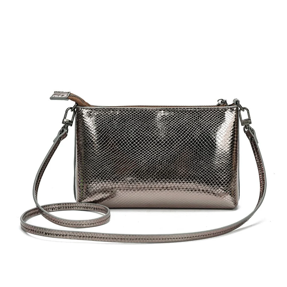 Clutch Metalizada Cinza Grafite Alça Transversal - vista 5 de 7