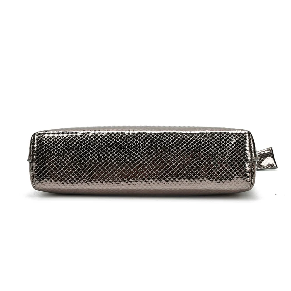 Clutch Metalizada Cinza Grafite Alça Transversal - vista 6 de 7