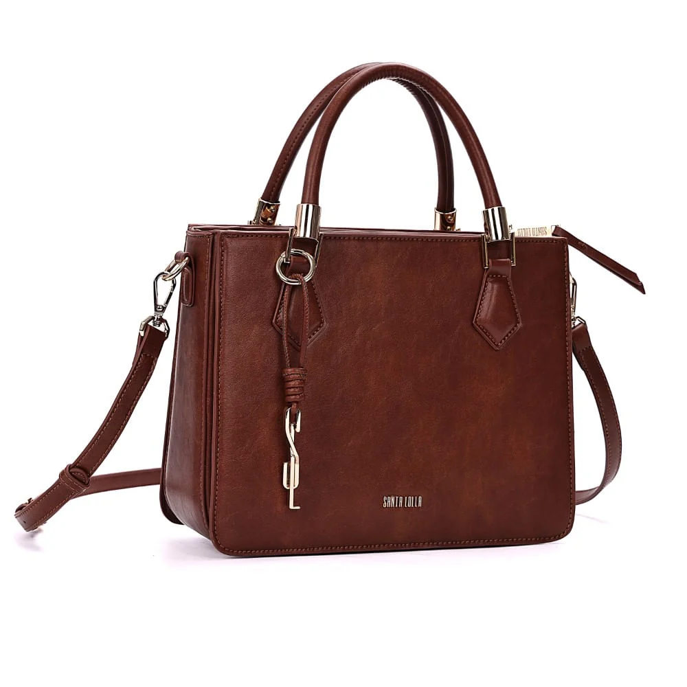 Bolsa Tote Média Estruturada Rústica Marrom Transversal - vista 2 de 7